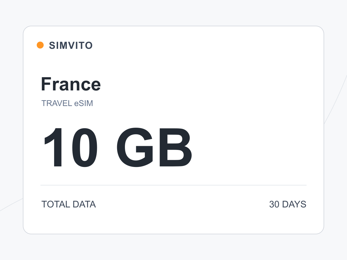 France digital eSIM plan: 10 GB total, 30 days