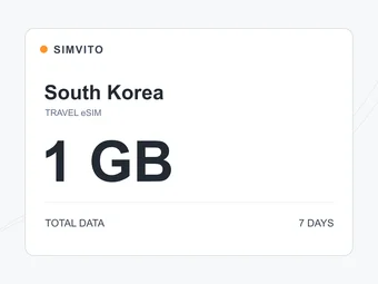 韩国数字 eSIM 套餐：总量 1 GB，7 天