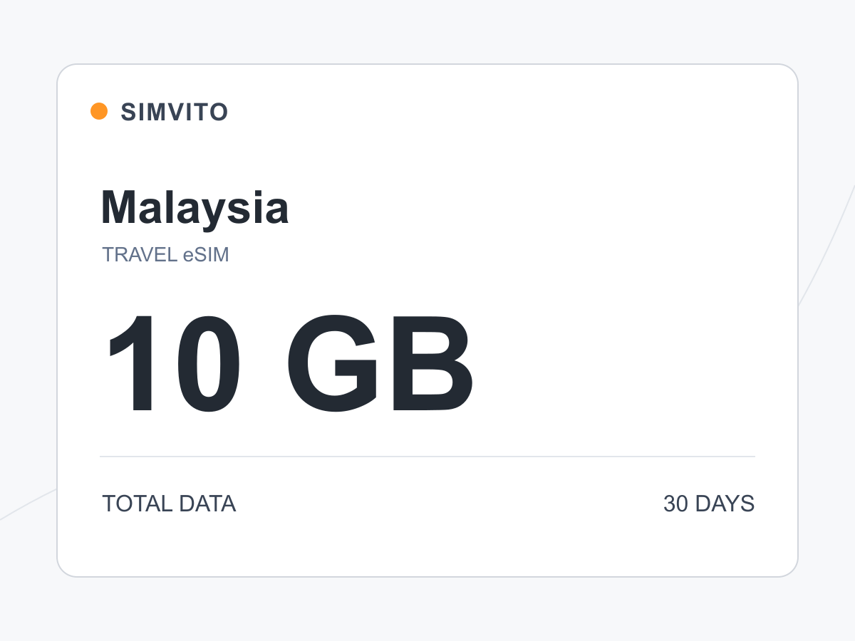 Malaysia digital eSIM plan: 10 GB total, 30 days