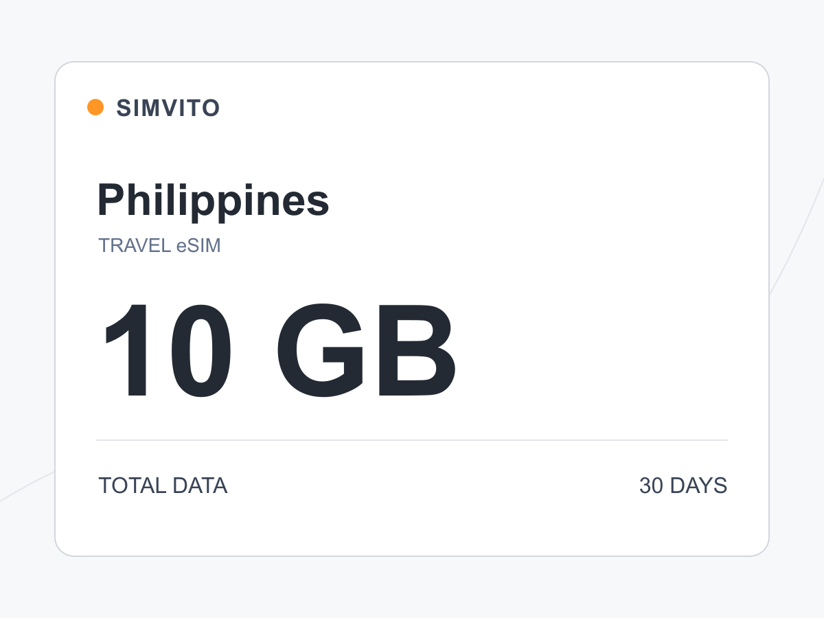 Philippines digital eSIM plan: 10 GB total, 30 days